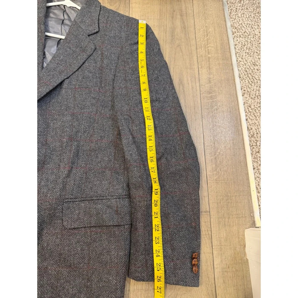 Christopher Brooks Mens 44L Grey Herringbone‎ Wool Windowpane Sport Coat Blazer